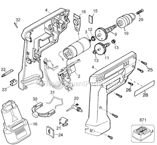 Page A Diagram and Parts List for 9052-04 Type 1 Black and Decker Cordless Drill